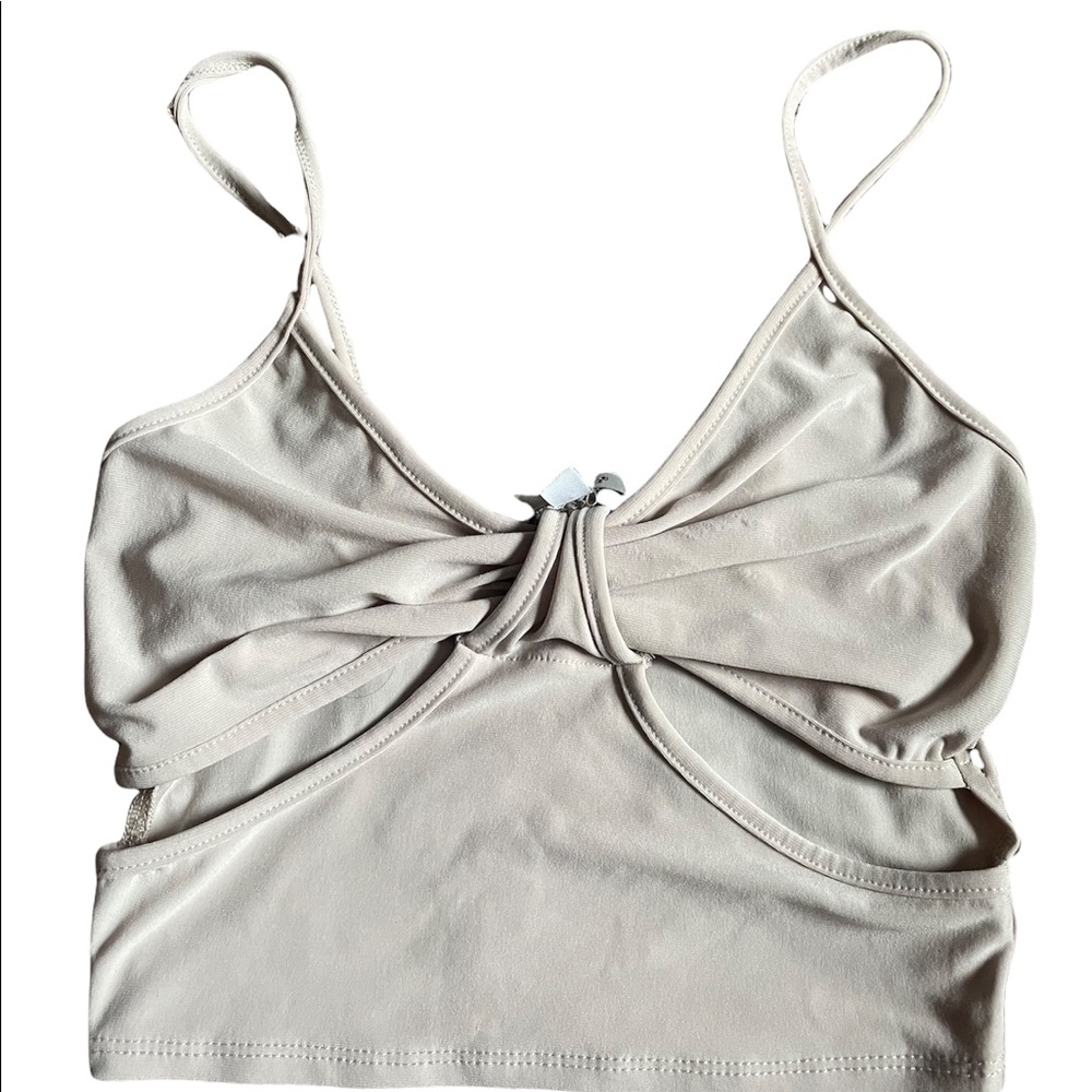 tan cropped cut out tank top